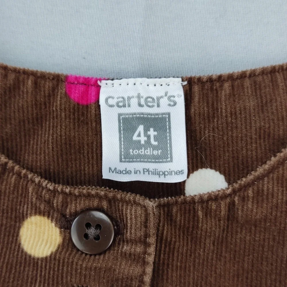 Carter's Dress Girls 4T Brown Polka Dot Corduroy Jumper Short Sleeve Pockets